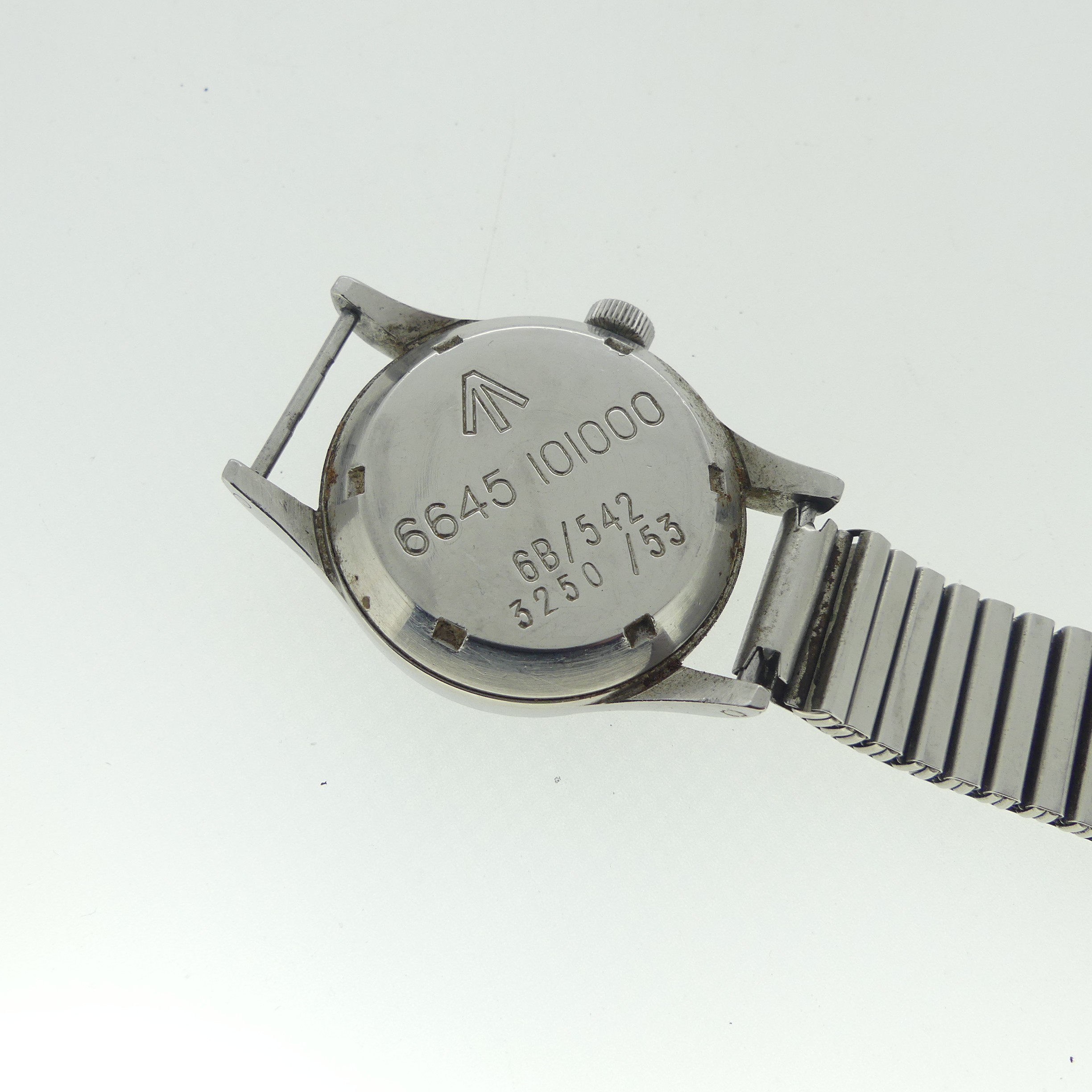 OMEGA, a 1950s military issue stainless steel Wristwatch, the black dial with Military 'fat' broad - Image 2 of 4