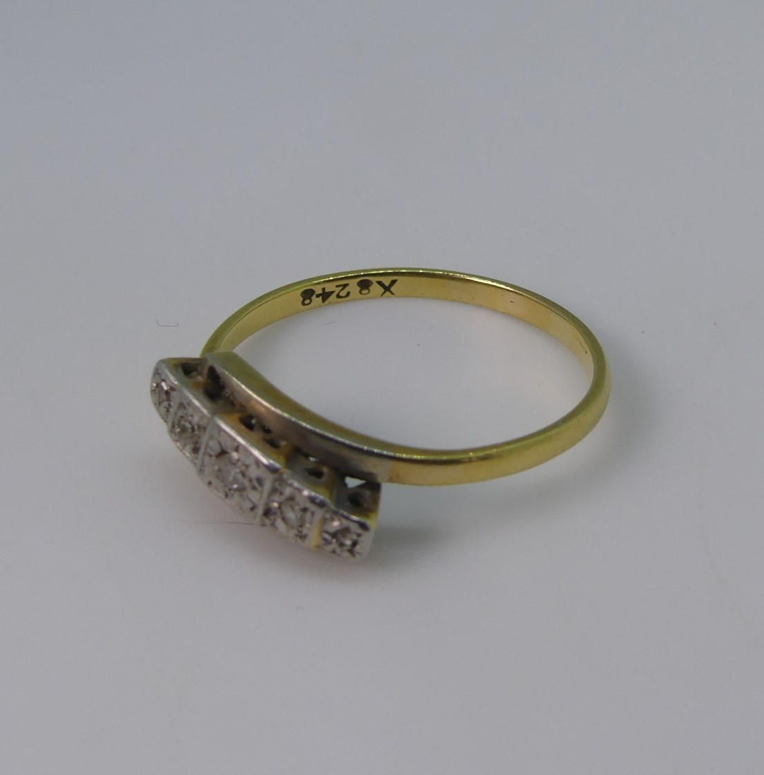 A three stone emerald Ring, mounted in 9ct yellow gold, Size M, 3.1g, together with a small five - Image 4 of 7