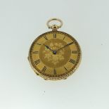 A pretty continental 18ct gold Pocket Watch, with foliate engraved back cover and dial, 18ct gold