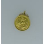 A Victorian gold Two Pounds Coin (Double Sovereign), dated 1887, n soldered pendant mount.