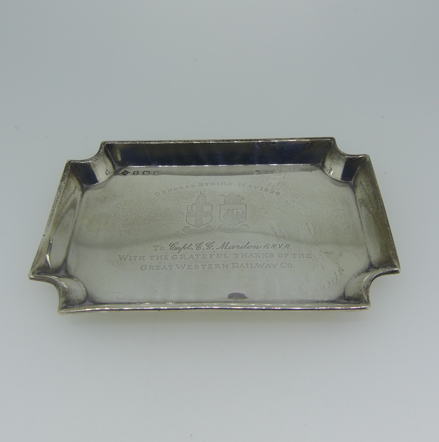 Railwayana; A small silver presentation Tray, by A C Bloxham Ltd., hallmarked Birmingham, 1926,