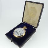 A Continental 18ct gold open face chronograph Pocket Watch, Marcks & Co. Ld., with glazed cuvette,