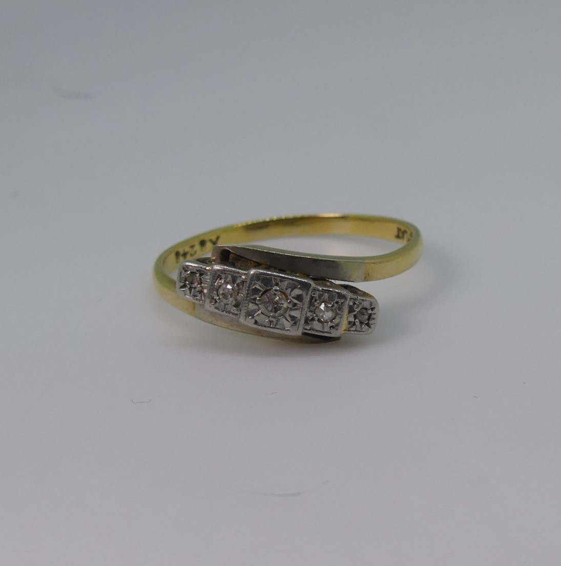 A three stone emerald Ring, mounted in 9ct yellow gold, Size M, 3.1g, together with a small five - Image 5 of 7