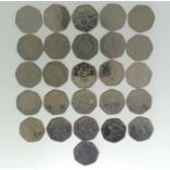 A collection of London 2012 Olympics 50p Coins, including the scarce Football (Offside Explained)