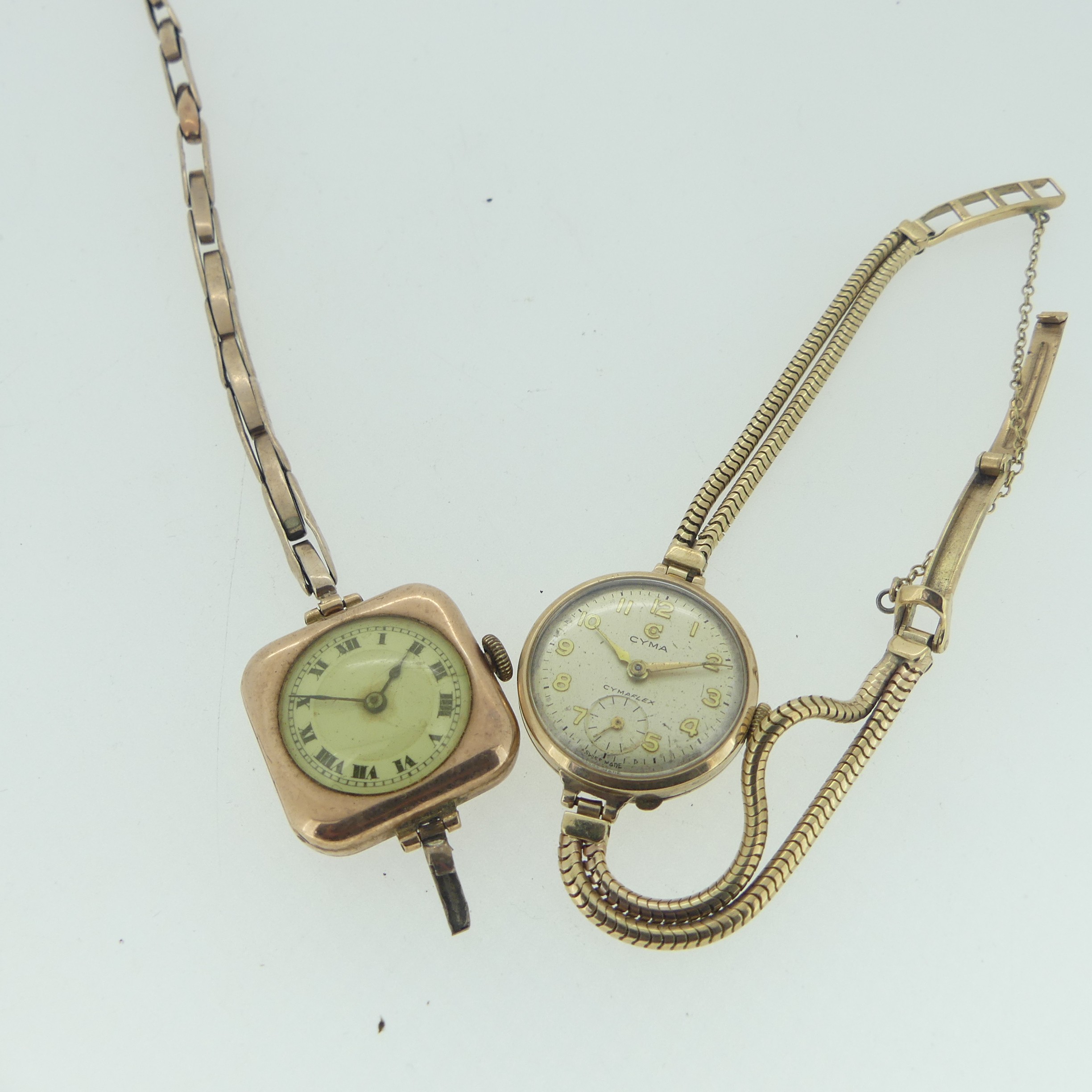 A 9ct gold Cyma lady's Wristwatch, with double snakelink chain bracelet strap, together with another