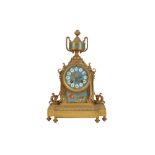 A FRENCH GILT BRONZE AND PORCELAIN MANTEL CLOCK, LATE 19TH CENTURY
