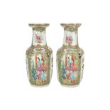 A PAIR OF CHINESE CANTON FAMILLE ROSE VASES, LATE 19TH CENTURY