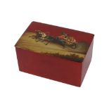 A RUSSIAN RED LACQUERED BOX OR TEA CADDY, LATE 19TH CENTURY, BY VISHNIAKOV