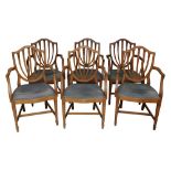 A SET OF SIX PALE MAHOGANY HEPPLEWHITE STYLE ARMCHAIRS, 20TH CENTURY