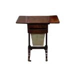 A FLAME MAHOGANY DROP LEAF WORK TABLE, 19TH CENTURY
