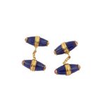 A PAIR OF SILVER GILT AND LAPIS LAZULI CUFFLINKS