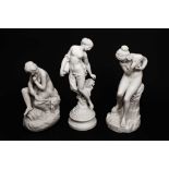 THREE LATE 19TH CENTURY BISCUIT PORCELAIN FIGURES OF NUDE MAIDENS