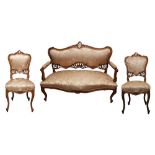 A FRENCH ROCOCO REVIVAL WALNUT SALON SUITE, 20TH CENTURY