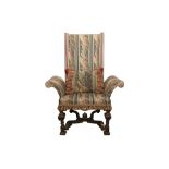 AN UPRIGHT ARMCHAIR, IN THE LATE 17TH CENTURY STYLE, LATE 19TH CENTURY