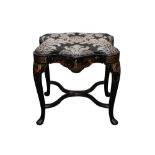 AN ENGLISH JAPANNED STOOL, IN THE GEORGE II STYLE, 20TH CENTURY