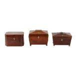 A REGENCY YEW WOOD SARCOPHAGUS FORM TEA CADDY