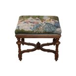 A 19TH CENTURY MAHOGANY TAPESTRY TOPPED STOOL