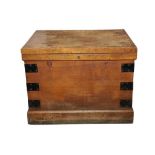 A LARGE ELM AND IRON BOUND TRAVELLING OR SILVER CHEST, LATE 19TH CENTURY