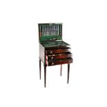 A 20TH CENTURY MAHOGANY THREE DRAWER CANTEEN OF SILVER PLATED CUTLERY