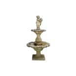 A RECONSTITUTED STONE TWO TIER GARDEN FOUNTAIN