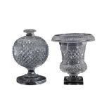 A HOBNAIL CUT GLASS CAMPANA URN, 19TH CENTURY