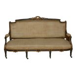 A FRENCH EBONISED AND GILTWOOD SOFA, 19TH CENTURY