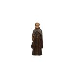 A CARVED WOOD AND IVORY FIGURE OF A MONK, INDO-PORTUGESE, 18TH CENTURY