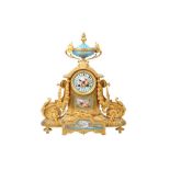 A FRENCH GILT BRONZE AND SEVRES STYLE PORCELAIN MANTEL CLOCK, 19TH CENTURY