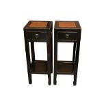 A PAIR OF CHINESE BLACK LACQUERED SIDE TABLES, LATE 20TH CENTURY