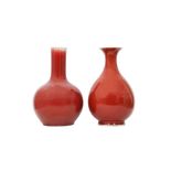 TWO CHINESE COPPER RED-GLAZED VASES.