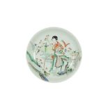 A CHINESE FAMILLE VERTE 'LADY AND BOY' DISH.