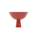 A CHINESE COPPER RED-ENAMELLED STEM CUP.
