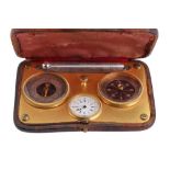A VICTORIAN SET WITH A BAROMETER, THERMOMETER, COMPASS AND A WATCH. FROM PARIS.