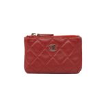 Chanel Deep Red Small Quilted Zip Wallet