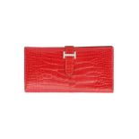 λ Hermes Red Shiny Crocodile Bearn Wallet