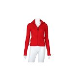 Prada Red Wool Ribbed Zip Cardigan - Size 46