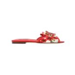 Dolce & Gabbana Red Bianca Floral Embellished Slider - Size 38