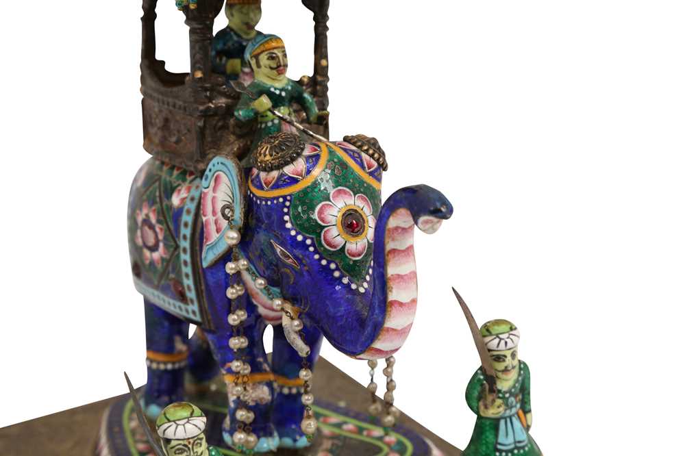 AN INDIAN POLYCHROME-ENAMELLED ELEPHANT HOWDAH FIGURINE Possibly Benares, Northern India, 20th centu - Image 3 of 8