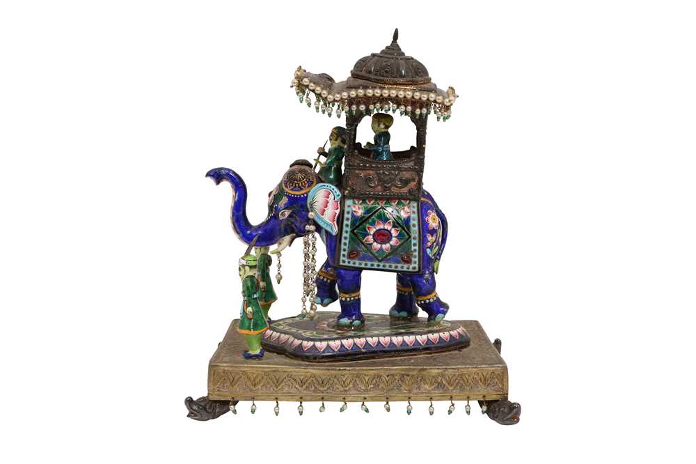 AN INDIAN POLYCHROME-ENAMELLED ELEPHANT HOWDAH FIGURINE Possibly Benares, Northern India, 20th centu - Image 5 of 8