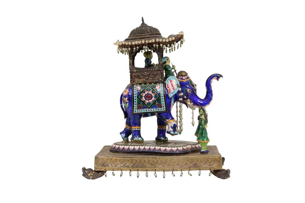 AN INDIAN POLYCHROME-ENAMELLED ELEPHANT HOWDAH FIGURINE Possibly Benares, Northern India, 20th centu - Image 2 of 8