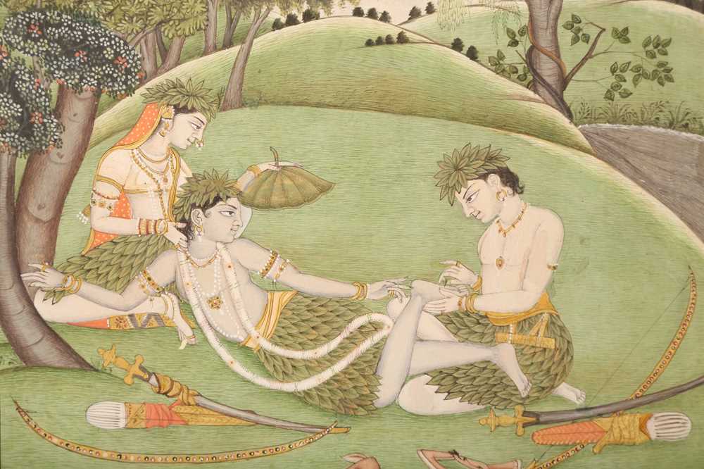 LAKSHMANA PLUCKING A THORN FROM RAMA'S FOOT Kangra, Pahari School, Punjab Hills, Northern India, cir - Image 4 of 5