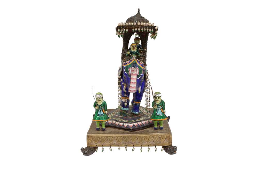 AN INDIAN POLYCHROME-ENAMELLED ELEPHANT HOWDAH FIGURINE Possibly Benares, Northern India, 20th centu - Image 4 of 8