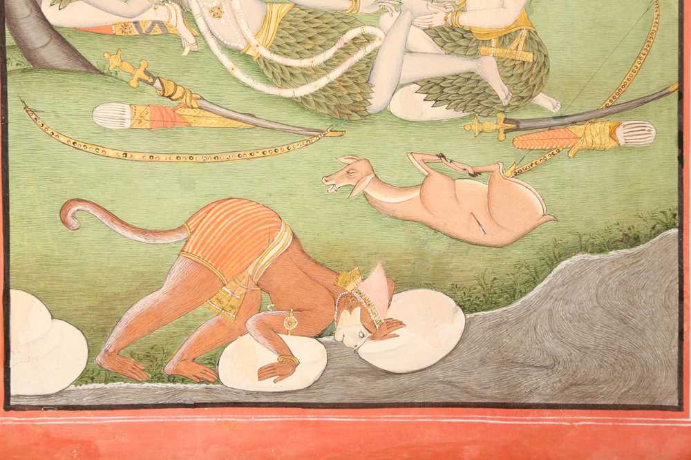 LAKSHMANA PLUCKING A THORN FROM RAMA'S FOOT Kangra, Pahari School, Punjab Hills, Northern India, cir - Image 5 of 5