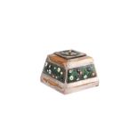 AN ARTS & CRAFTS SILVER PLATED AND ENAMEL INKWELL