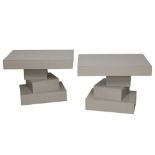 A PAIR OF GREY CONTEMPORARY SIDE TABLES