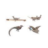A GROUP OF FOUR BIRD BROOCHES