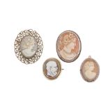 A GROUP OF FOUR SHELL CAMEO BROOCHES