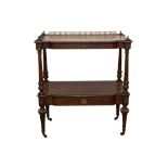 A GILLOWS VICTORIAN AESTHETIC MOVEMENT WALNUT, AMBOYNA AND SATINWOOD ETAGERE