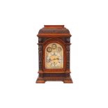 A LATE 19TH CENTURY CARVED OAK WESTMINSTER CHIME MUSICAL BRACKET CLOCK