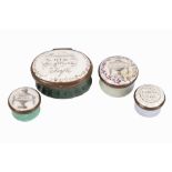 AN ENAMEL PATCH-BOX AND THREE ENAMEL PILL-BOXES BELONGED TO PRINCESS MARGARET, COUNTESS OF SNOWDON